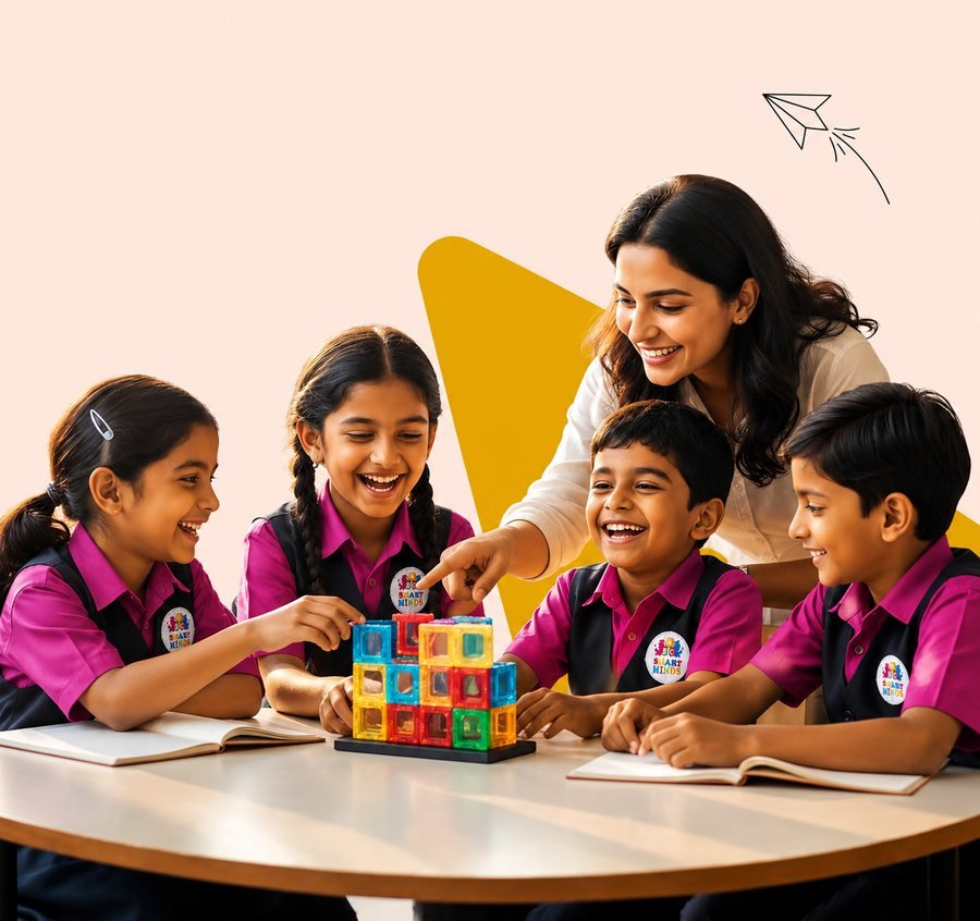 A certified bilingual teacher with children at Smart Minds